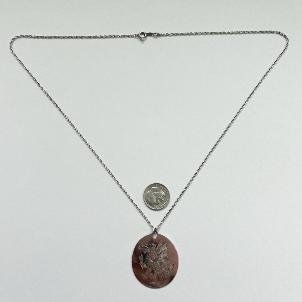 Statement Engraved Dragon Signed Sterling Silver … - image 8